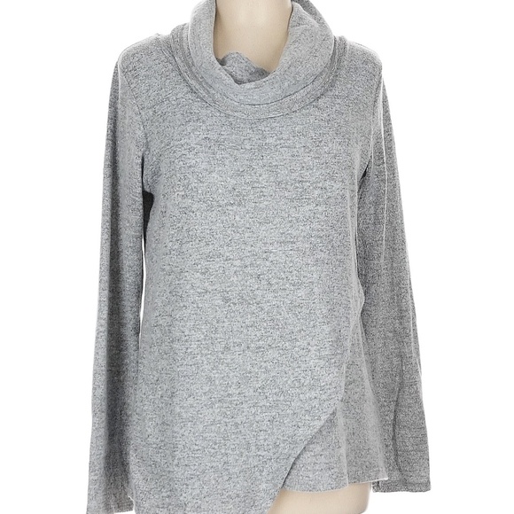 Loveappella Heather Grey cowl neck, asymmetrical sweater in large - Picture 10 of 10